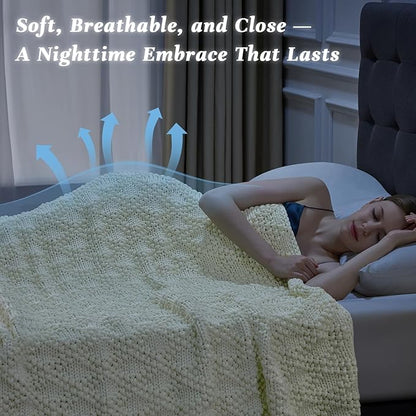 Knitted Weighted Blanket for Adult, Chunky Knit Weighted Throw for Sleep 60"*80" 15lbs, Cooling Breathable Machine Washable Heavy Blanket for Room Decor (Ivory White, Queen)