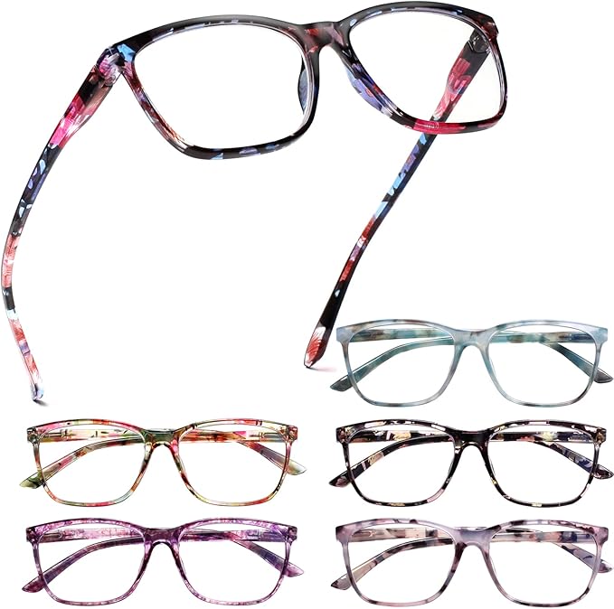 Henotin 6 Pack Ladies Reading Glasses Blue Light Blocking Spring Hinge Readers Anti Eyestrain Computer Eyeglasses (Multicolor-2, 2.75, multiplier_x)