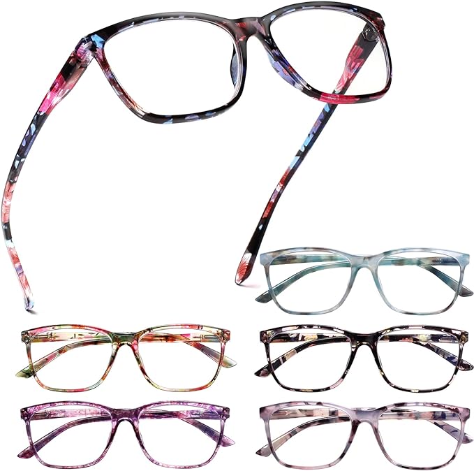 Henotin 6 Pack Ladies Reading Glasses Blue Light Blocking Spring Hinge Readers Anti Eyestrain Computer Eyeglasses (Multicolor-2, 1.75, multiplier_x)