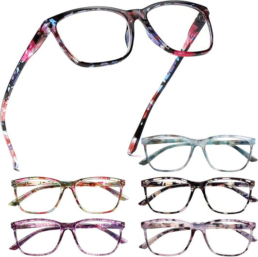 Henotin 6 Pack Ladies Reading Glasses Blue Light Blocking Spring Hinge Readers Anti Eyestrain Computer Eyeglasses (Multicolor-2, 1.25, multiplier_x)