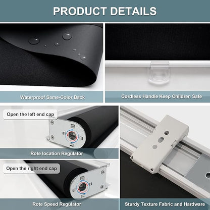 AOSKY Cordless Roller Shades Blackout Blinds for Windows Room Darkening Rolled Up Shades with Spring System, UV Protection Window Shades Door Blinds for Home and Office (22.5" W x 72" H, Black)