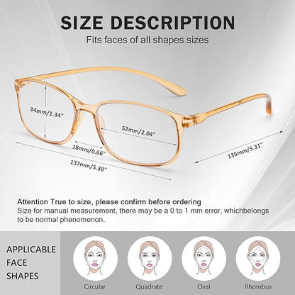 AQWANO 2.5 Computer Reading Glasses Men Women Blue Light Blocking, Lightweight TR90 Flexible Frame Readers Glasses Anti Glare, No Rubber