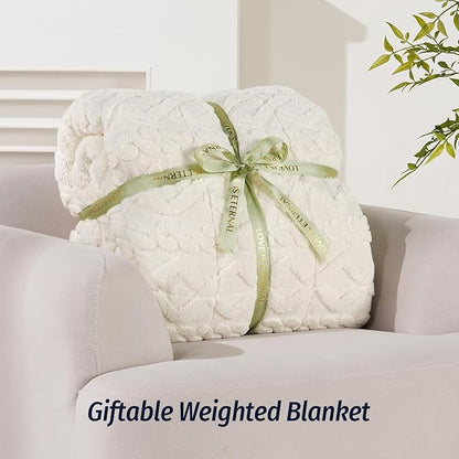 Wemore Weighted Blanket for Adults Twin Size 20 lbs, Dual Sided Soft Fuzzy Jacquard Sherpa Weighted Blankets Throw, Cozy Fluffy Knitted Heavy Blanket for Bed and Couch, Cream White, 60 x 80 inches