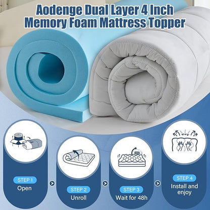 3.5 lnch Dual Layer Mattress Topper King Size, 1.5 Inch Cooling Gel Memory Foam and 2 Inch Soft Pillow Top Mattress Pad Cover for Back Pain, with Elastic Deep Pocket