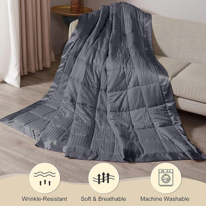 downluxe Weighted Blanket Queen Size, 15 lb Weighted Blanket with Glass Beads for All Season, Machine Washable Heavy Blanket (Grey, 90 X 90 Inch)