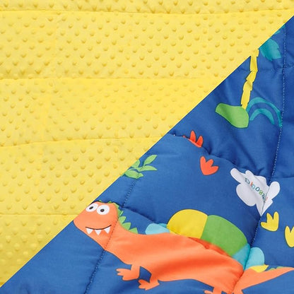 Uttermara Weighted Blanket 5 lbs, Ultra Cozy Minky Fleece and Cotton Sided with Cartoon Patterns, Reversible Heavy Blanket Great for Calming and Sleeping, 36x48 inches, Blue Dinosaur Park
