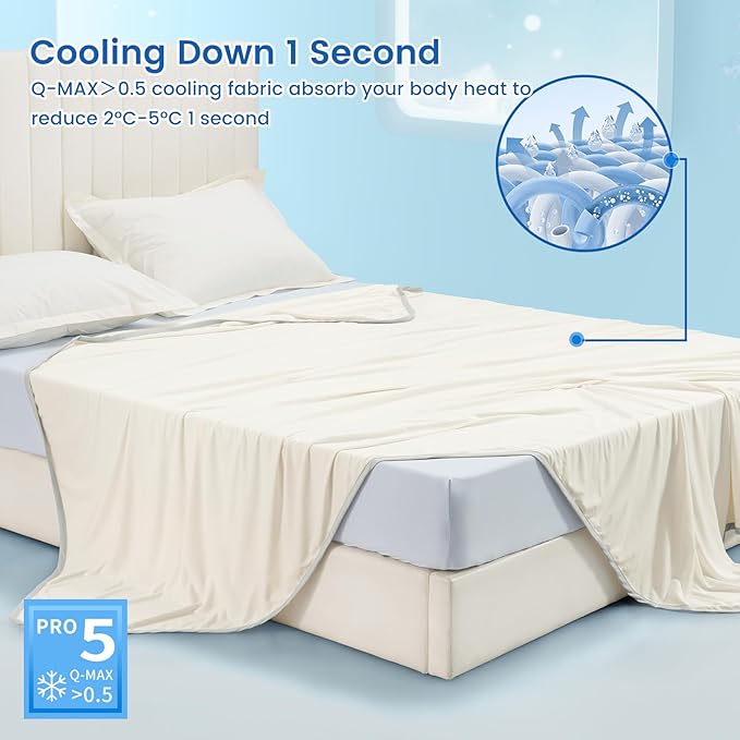 PHF Double Cooling Blanket for Hot Sleepers Twin Size, Arc-Chill Q-Max>0.5 with Double Cooling, Summer Blanket Absorbs Heat to Keep Cool All Night for Night Sweats (Cannoli Cream, 60''x80'')