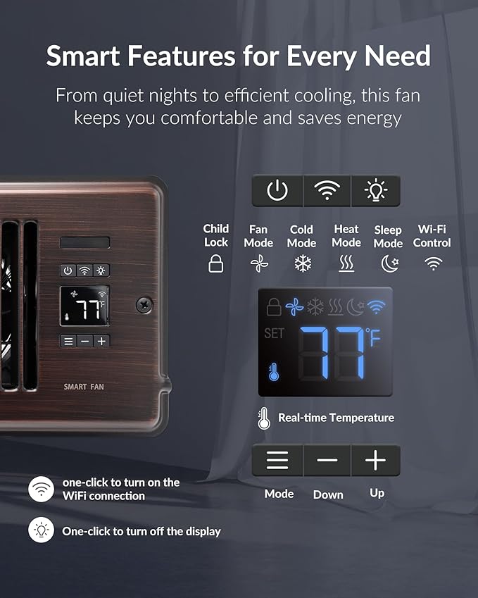 Super Quiet Register Booster Fan for 4" x 12" Register Holes, Smart Register Vent with Dual Intelligent Thermostat and WIFI App Control, Heating Cooling AC Vent Fan (ORB)
