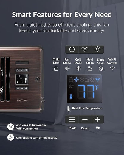 Super Quiet Register Booster Fan for 4" x 12" Register Holes, Smart Register Vent with Dual Intelligent Thermostat and WIFI App Control, Heating Cooling AC Vent Fan (ORB)