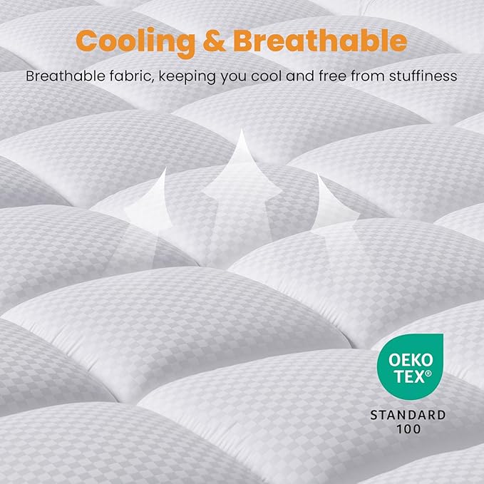 MATBEBY RV King Mattress Pad - Cooling Breathable Mattress Topper, Quilted Fitted Mattress Protector, Pillow Top Mattress Cover with 8-21" Deep Pocket, Soft, Machine Washable, White, 72x80 Inches