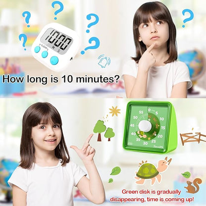 Secura 60-Minute Visual Countdown Timer for Kids & Adults, Classroom Time Management Tool (Green & Green)