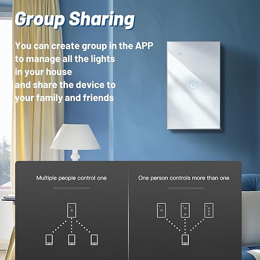BSEED Smart Light Switch, 1 Gang WiFi Alexa Light Switch with Remote APP Control and Timing Function, Single Pole White Light Switches Work with Alexa, Google Assistant, Voice Control, Group Control