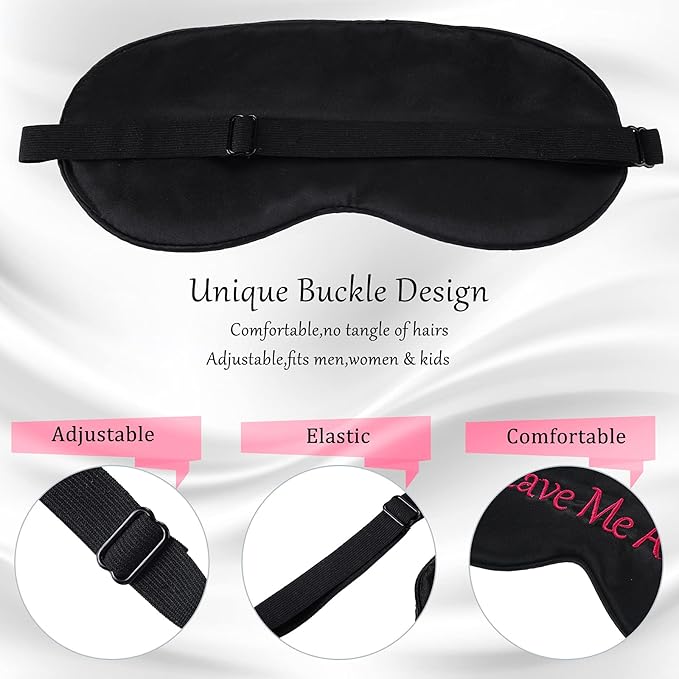 Geyoga 4 Pieces Funny Eye Mask for Sleep Soft Satin Blocking Blindfold with Adjustable Strap Silk Eye Cover Out Lights for Women Men Travel, Nap, Meditation (Black with Red Words,Classic Style)