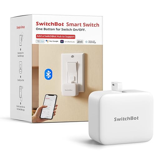 Switchbot Smart Switch Button Pusher (Bluetooth) – Fingerbot for Rocker Switch/One-Way Buttons, App Timer Control, No Wiring, Optional Hub Required for Voice/Remote, White