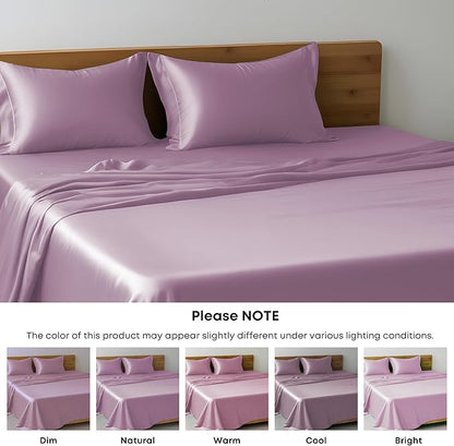 LINENWALAS Queen Flat Sheet Only - Rayon Derived from Bamboo Silk Bed Sheet, Premium Breathable Cooling Sheet, Soft Top Sheet (Queen, Lilac)