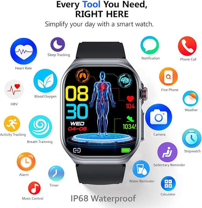 Health Smart Watches for Men Women - 1.87'' Large Display Fitness Trackers Watch with Heart Rate, Blood Pressure, Blood Oxygen, Sleep & Stress Track, 110+ Sports Modes, IP68 Waterproof Watch,Black