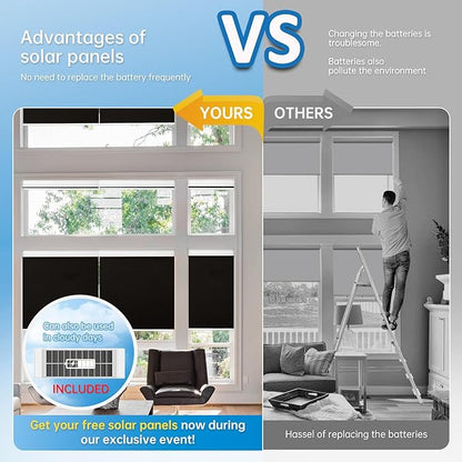 DENFOON Motorized Blinds with Remote,Thermal ElectricBlinds【Solar Panel】,Customizable Automatic RollerShades, Blackout Remote Control Blinds for Windows Upgrade to Smart Blinds,Black, 30''W×72''H