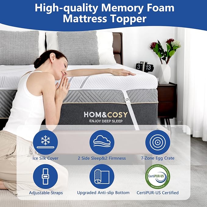 Firm Mattress Topper with Ice Silk Cover 4 Inch Queen Size, Premium Gel+Bamboo High Density Memory Foam Mattress Topper, CertiPUR-US Extral Firm/Firm Egg Crate Bed Topper for Pain Relief,80"x60"