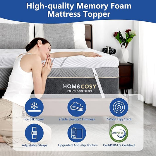 4 Inch Queen Size Firm Mattress Topper with Silk Cover, Premium Cooling Gel+ Bamboo High-Density Memory Foam Mattress Topper, for Pain Relief