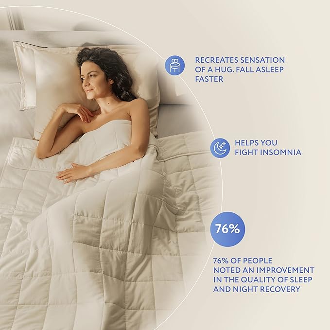 SLEEP & GLOW Cooling Weighted Blanket Premium 400 TC Cotton with Glass Beads & No Glue All Season Breathable Heavy Blanket - 20 LBS Queen Size 90” x 90 (White)