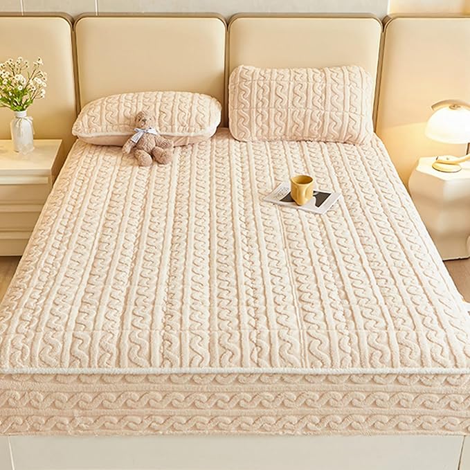 Queen Size Luxury Velvet Mattress Cover - Warm Thicken Mattress Protector with Elastic Band, Soft Fitted Sheet Deep Pocket 12In Topper - Bed Bedroom Sleep Comfort