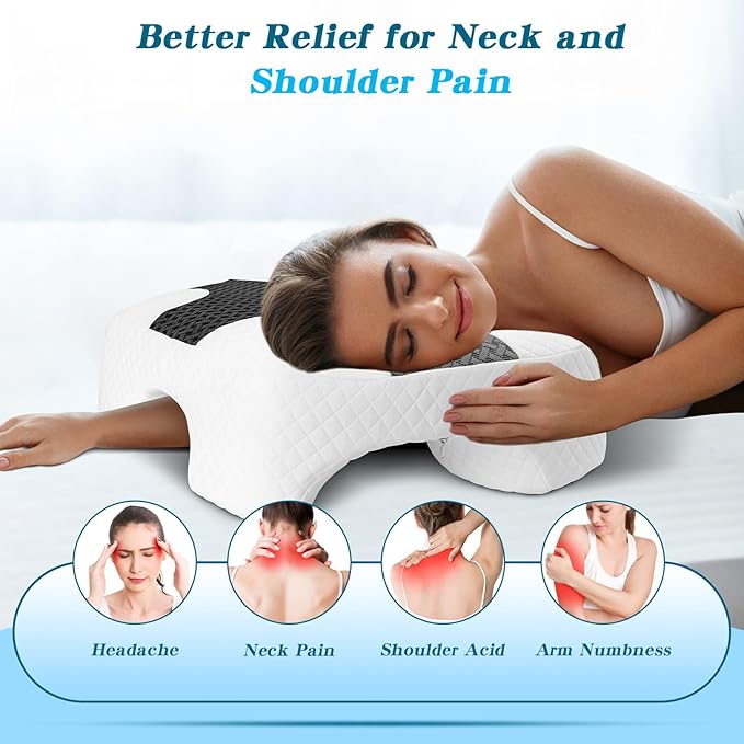 Side Sleeper Pillow with Arm Hole, Shoulder Relief System, Arm Pillow for Neck and Shoulder Pain, Premium Memory Foam, Suitable for Side, Back and Stomach Sleepers - Grey