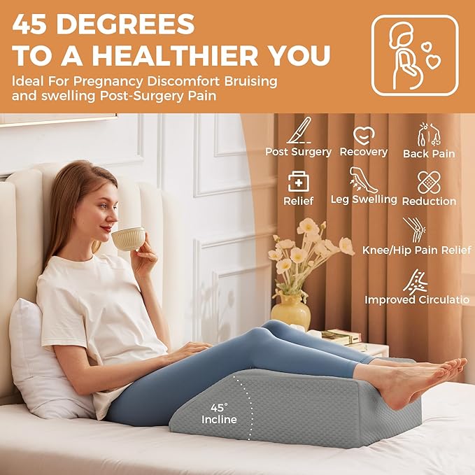 Leg Pillow Elevation Blood Circulation, Leg Elevating Pillows for After Surgery, Sleeping, Memory Foam Wedge Pillow for Legs Swelling, Foot Knee Pillow for Back Pain, 23.6×16.8×8in, Grey