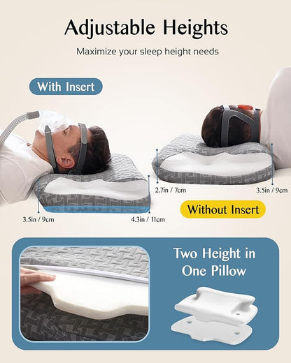 Sleep Apnea Pillow for Cpap Users, Ergonomic Adjustable Memory Foam Cpap Pillows for Side and Back Sleepers, Reducing Air Leaks and Mask Pressure