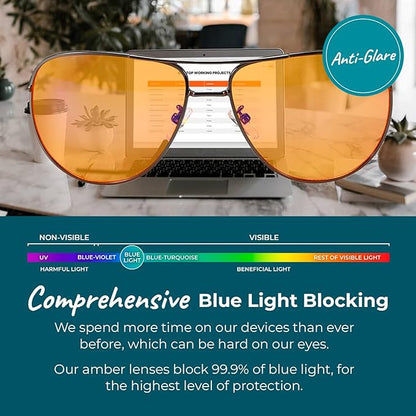100% Blue Light Blocking Glasses - Better Sleep Anti Eye Strain Protection - Computer Gaming Women Men