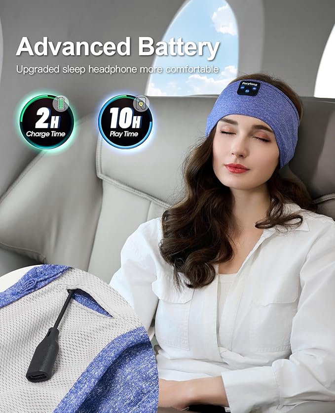 Perytong Sleep Headphones Wireless, Bluetooth Sports Headband Headphones with Ultra-Thin HD Stereo Speakers Perfect for Sleeping,Workout,Jogging,Yoga,Insomnia, Air Travel, Meditation (SkyBlue)