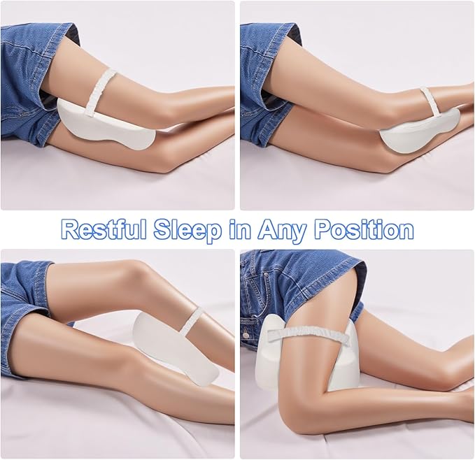 Knee Pillow for Side Sleepers Memory Foam Sciatica Pain Relief Leg Pillow, Removable Breathable Cover & Elastic Strap White
