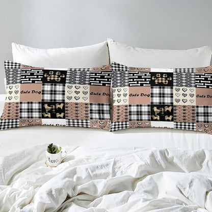 Cute Dog Fitted Bottom Sheet Twin Size,Cartoon Puppy Paw Print Sheet Set Soft Polyester Bedding(No Top Sheet),Splicing Geometric Cute Dog Animal Bed Cover(1 Fitted Sheet+1 Pillow Case)