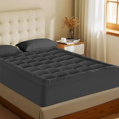 MATBEBY Twin Size Mattress Pad - Cooling Breathable Mattress Topper, Quilted Fitted Mattress Protector, Pillow Top Mattress Cover with 8-21" Deep Pocket, Machine Washable, Dark Grey, 39x75 Inches