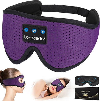 LC-dolida Sleep Headphones, Sleep Mask Bluetooth Wireless Music Eye Mask, Sleeping Headphones for Side Sleepers Sleep Mask with Bluetooth Headphones Ultra-Thin Stereo Speakers Perfect for Sleeping