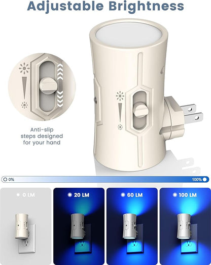 Night Light, LED Night Lights Plug into Wall 2 Pack Blue 0-100LM Adjustable Brightness Light Sensor Plug in Night Light for Hallway, Bathroom, Adult