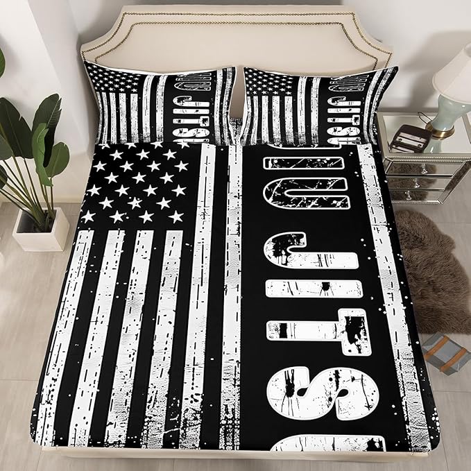 Manfei Jiujitsu Fitted Sheet Twin Size, American Flag Print Bedding Set 2pcs, Japanese Judo Sports Theme Bed Cover with 1 Pillowcase, Kids Boys Teens Room Decor, Soft Bedding(No Top Sheet)