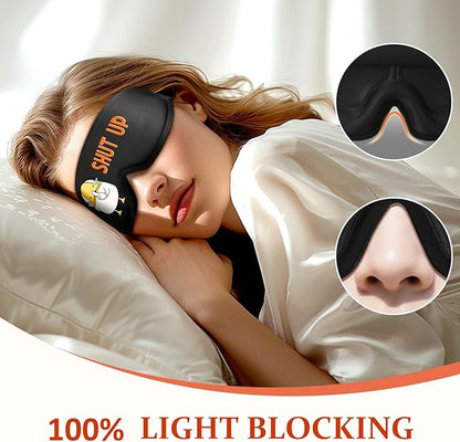 Funny 3D Zero Pressure Sleep Eye Mask for Men Women Side Sleeper, Adjustable Blackout Soft Breathable Eye Masks for Travel Nap Night Sleep, Humorous Gift Stocking Stuffers (Shut UP)