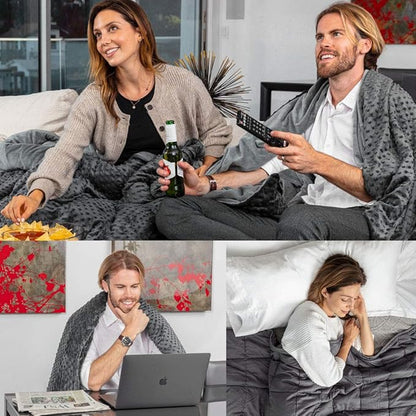 Adult Breatheable Cotton Weighted Blanket with Removable Navy Duvet Cover, 60 x 80 Inch, 15 Pounds, Made w/Polyester and Glass Beads, Grey