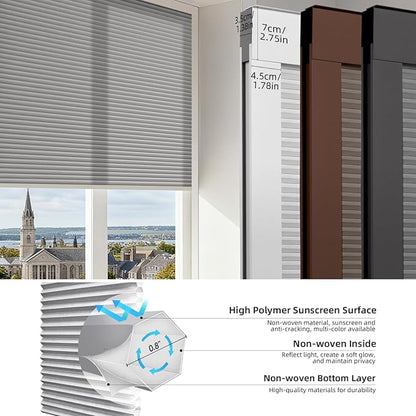 ZSTARR Motorized Skylight Shades Blackout Cellular Honeycomb Electric Blinds with Solar Panel Cordless Rechargeable with Remote for Roof and Slanted Windows Custom Size (Stone Grey)