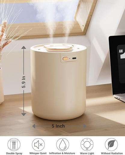 Portable Small Humidifier, 1500ml Small Humidifiers for Bedroom Baby, 1800mAh USB Personal Desktop Portable Humidifiers for Travel,Office, Car, Home, Auto Shut-Off, 3 Mist Modes, Super Quiet