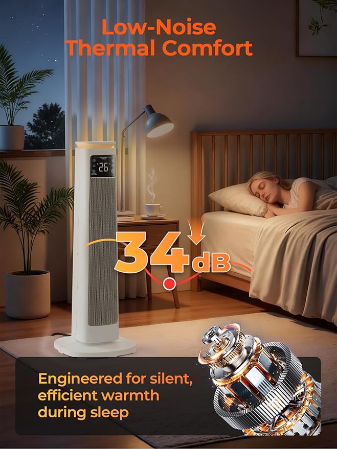 Space Heater for Large Room, FOHERE 24" Electric Heaters for Indoor Use with Thermostat and Remote, 70° Oscillation, 12H Timer, Overheat and Tip-Over Protection, Fan Mode for Home Bedroom Office