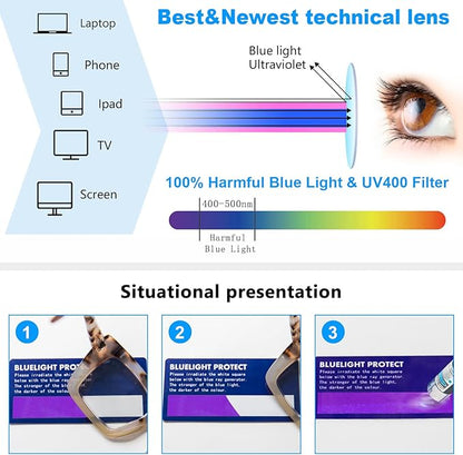 REAVEE Oversized Square Reading Glasses Oprah Style for Women, Blue Light Blocking Large Frame Computer Readers Spring Hinge