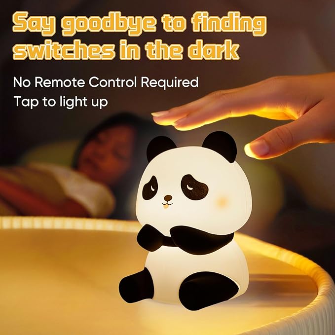 TLAOTNIY Squishy Cute Panda Night Light,Voice Controlled Light with 4 Color Modes Soft Silicone USB Charging Panda Lamp for Kids Room,Novelty Animal Night Lamp for Decor (C-1pack)