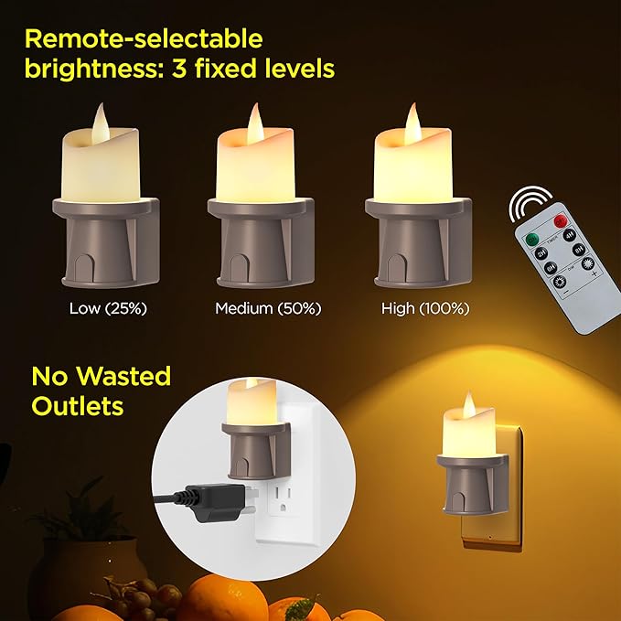 2-in-1 Plug in Night Light (1 Pack) - Dual Mode: Auto Sensor & Remote Timer - Boho Neutral Beige Candle Nightlight for Nursery, Bedroom, Bathroom Aesthetic (Taupe, 1 Pack)