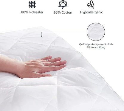 Amazon Basics Hypoallergenic Quilted Breathable Mattress Topper Pad with Protection, 18 Inches Deep, King Size, White