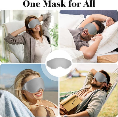 3D Eye Mask Sleep Mask for Men & Women, 100% Pressure-Free & Light Block-Out Eye Mask for Sleep with Easy Adjustable Strap, Night Eye Cover for Travel, Grey