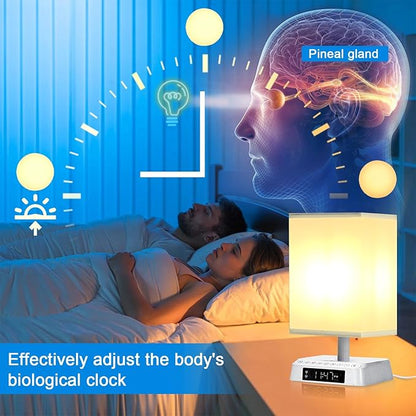 Sunrise Alarm Clock Wake Up Light - 3 Color LED with Sound & Light Awakening, Bioclock Adjustment & APP Control, Square Linen Shade for Bedroom Bedside