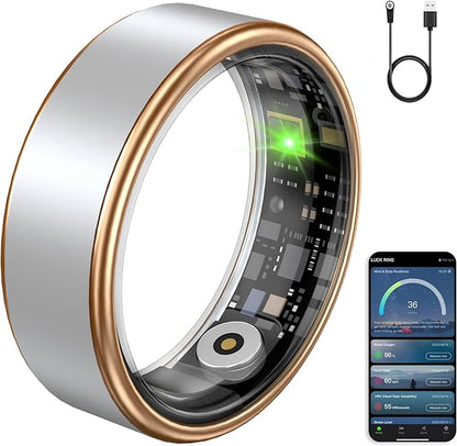 Smart Ring Fitness Tracker Ring for Women & Men, Sleep/Step/Blood Oxygen/Heart Rate Monitor, Long-Lasting Battery Sleep Ring, No Subscription Fee, Compatible with iOS & Android (Matte Silver, 6#)