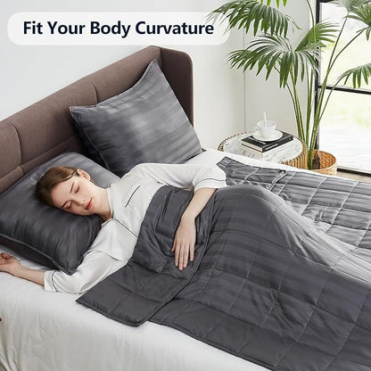 Weighted Blanket Queen/King Size (80"x87" 20lbs),Ultra Soft and Cozy Cooling Weighted Blanket for Adult,Heavy Blanket with Machine Washable Soft Blanket, Stripe Grey