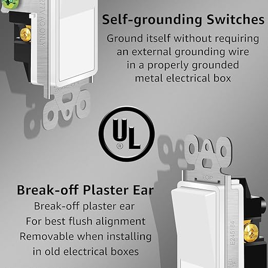 3 Way Switch White, Greencycle 100pk Three Way/Single Pole Light Switch Rocker Switch 15A 120/277V, On/Off Rocker Paddle Interrupter, Residential/Commercial Grade,Home & Office,UL/CUL